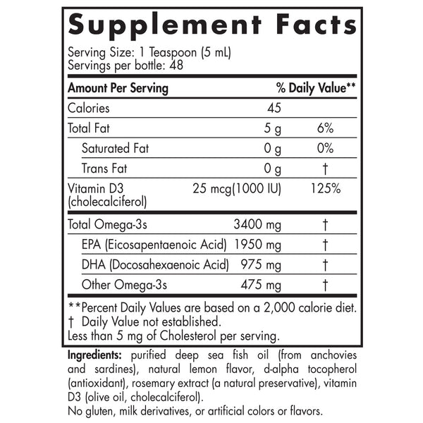 Nordic Naturals, ProOmega®-D Xtra, Lemon, 8 Fluid Ounces