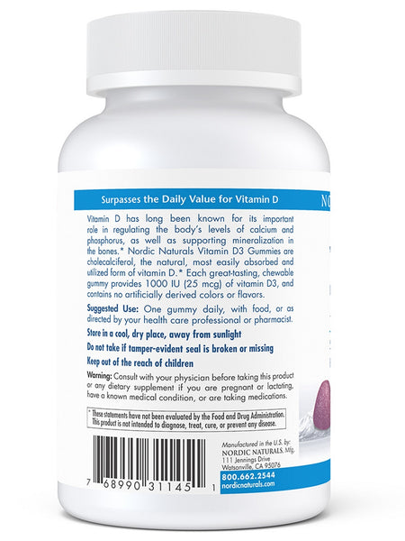 Nordic Naturals, Vitamin D3 Gummies, Wild Berry, 60 Gummies