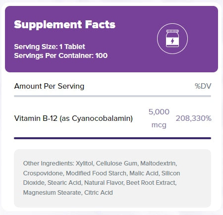 Natrol, Vitamin B-12 5,000mcg, 100 Tablets