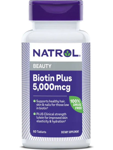 Natrol, Biotin Plus 5,000 mcg, 60 Tablets