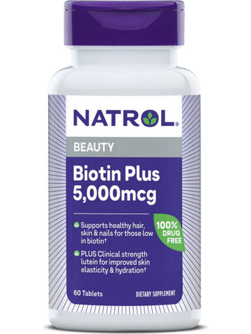 Natrol, Biotin Plus 5,000 mcg, 60 Tablets