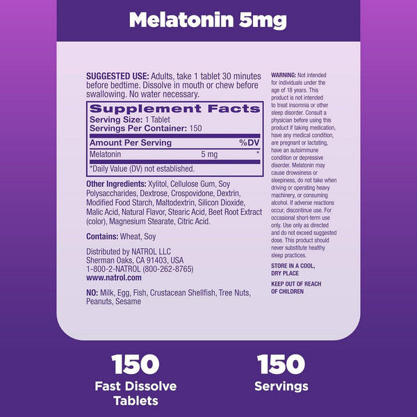 Natrol, Melatonin Fast Dissolve 5 mg, 150 Tablets