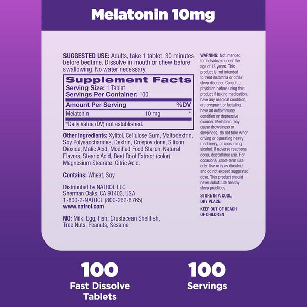 Natrol, Melatonin 10 mg Citrus Natural Flavor, 100 Tablets