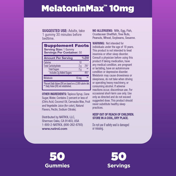 Natrol, MelatoninMax 10 mg, 50 Gummies