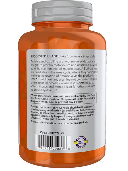 NOW Foods, Arginine 500 mg & Citrulline 250 mg, 120 veg capsules