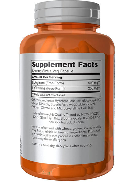 NOW Foods, Arginine 500 mg & Citrulline 250 mg, 120 veg capsules