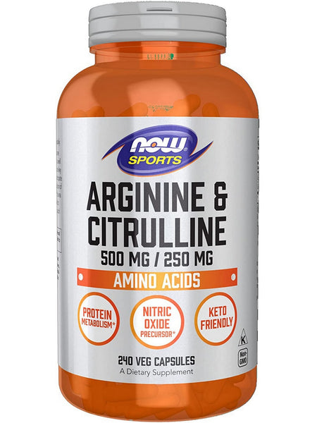 NOW Foods, Arginine 500 mg & Citrulline 250 mg, 240 veg capsules