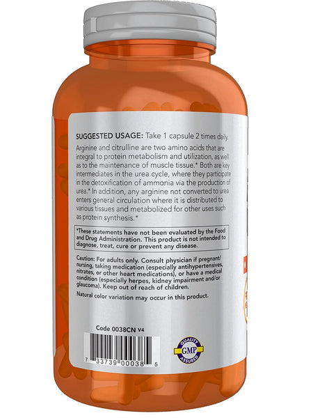 NOW Foods, Arginine 500 mg & Citrulline 250 mg, 240 veg capsules