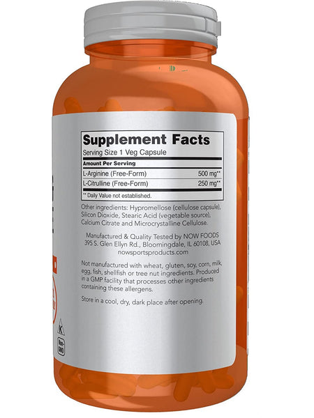 NOW Foods, Arginine 500 mg & Citrulline 250 mg, 240 veg capsules
