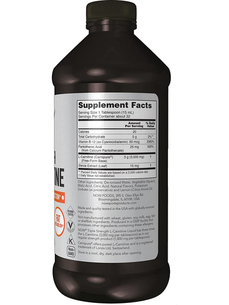 NOW Foods, L-Carnitine, Triple Strength Liquid 3000 mg, 16 fl oz