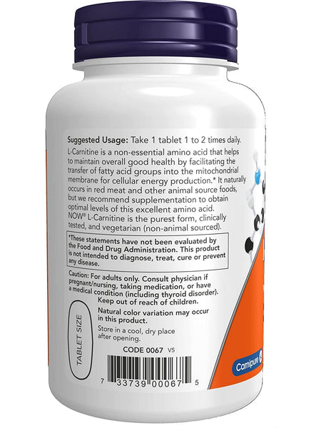 NOW Foods, L-Carnitine Tartrate 1000 mg, 50 tablets