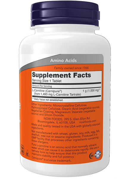 NOW Foods, L-Carnitine Tartrate 1000 mg, 50 tablets