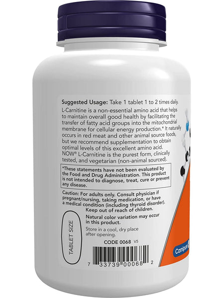 NOW Foods, L-Carnitine Tartrate 1000 mg, 100 tablets