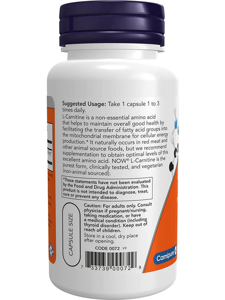 NOW Foods, L-Carnitine 500 mg, 60 veg capsules