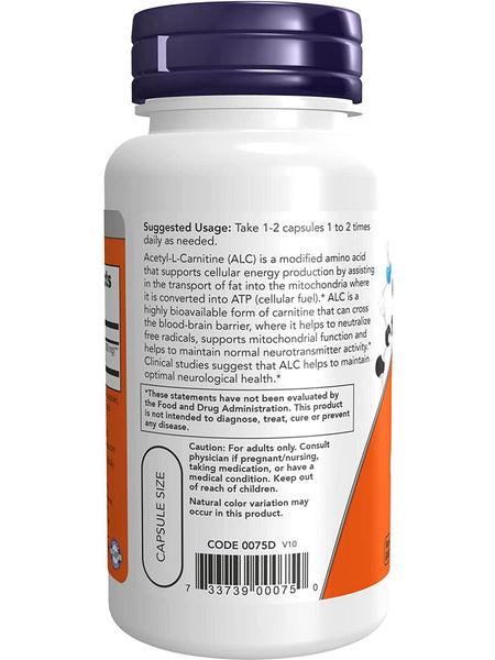 NOW Foods, Acetyl-L-Carnitine 500 mg, 50 veg capsules