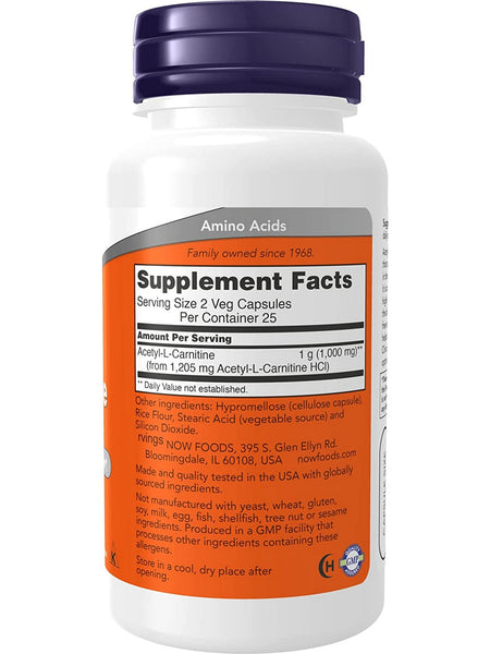 NOW Foods, Acetyl-L-Carnitine 500 mg, 50 veg capsules