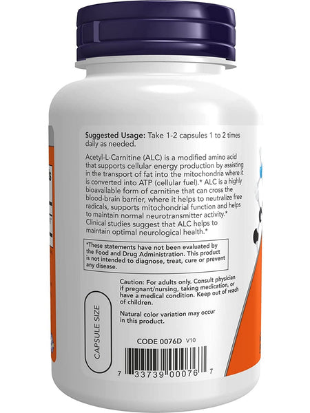 NOW Foods, Acetyl-L-Carnitine 500 mg, 100 veg capsules