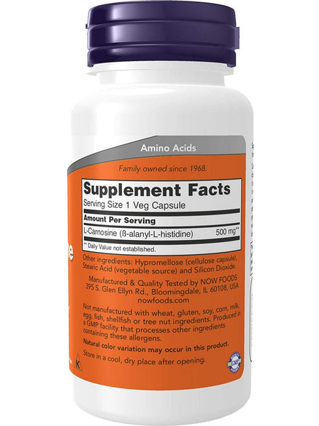 NOW Foods, L-Carnosine 500 mg, 50 veg capsules