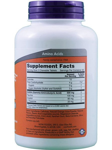 NOW Foods, GABA 250 mg, Orange Flavor, 90 chewables