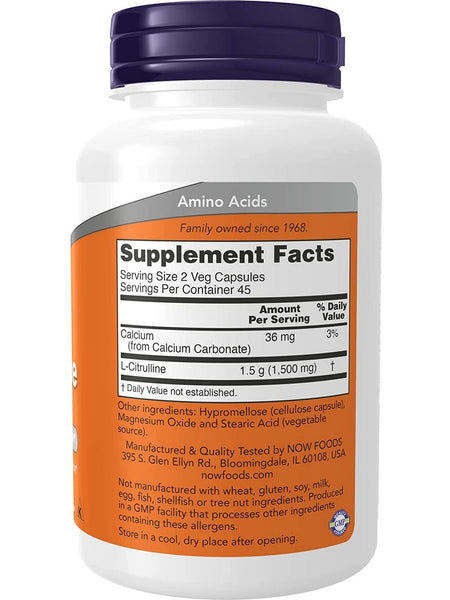 NOW Foods, L-Citrulline 750 mg, 90 veg capsules
