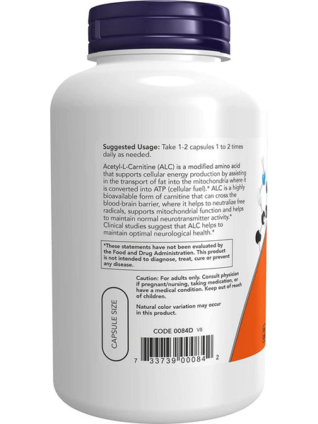 NOW Foods, Acetyl-L-Carnitine 500Mg, 200 veg capsules
