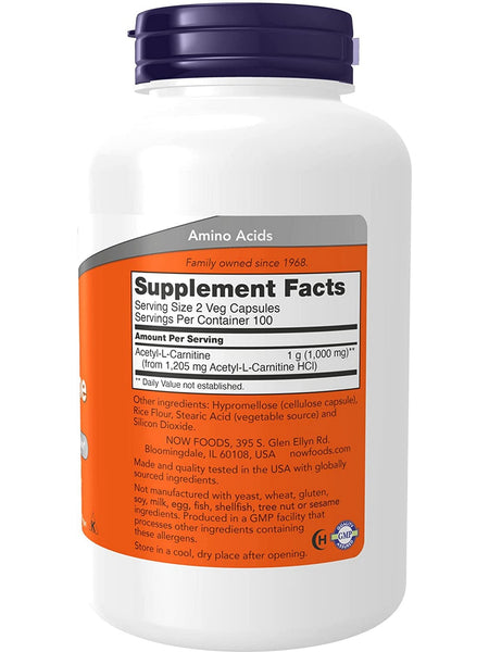 NOW Foods, Acetyl-L-Carnitine 500Mg, 200 veg capsules