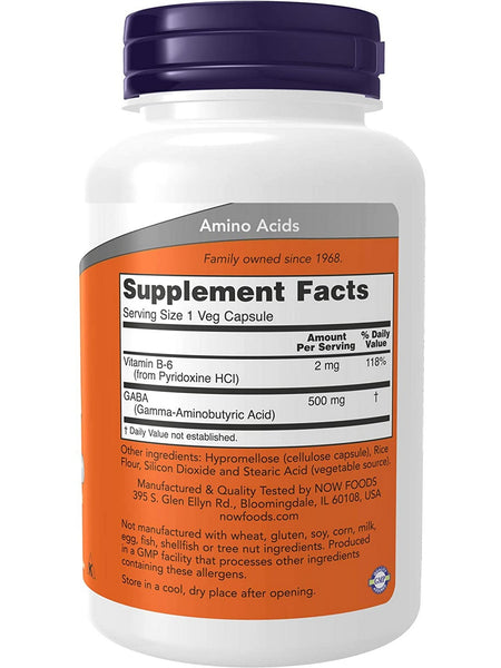 NOW Foods, GABA 500 mg, 100 veg capsules