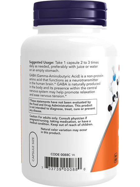 NOW Foods, GABA 500 mg, 200 veg capsules