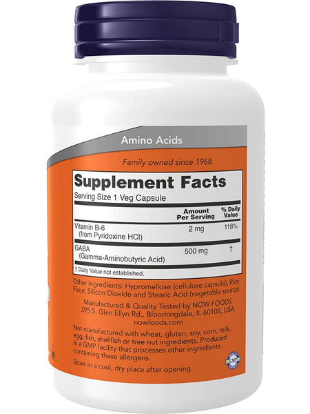 NOW Foods, GABA 500 mg, 200 veg capsules