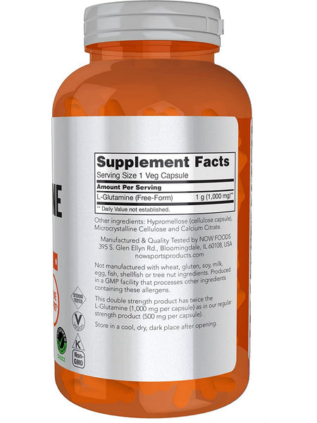 NOW Foods, L-Glutamine, Double Strength 1000 mg, 240 veg capsules