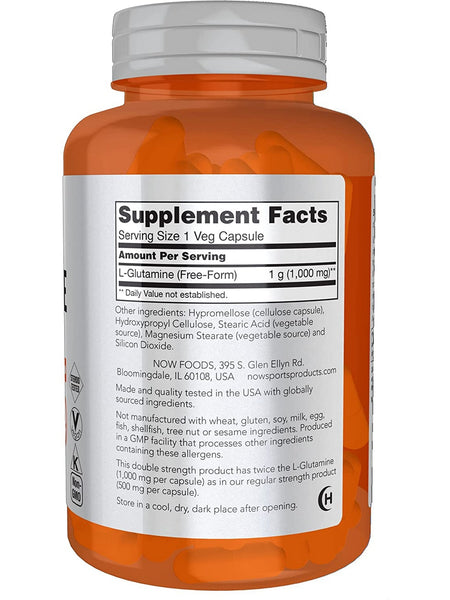 NOW Foods, L-Glutamine, Double Strength 1000 mg, 120 veg capsules