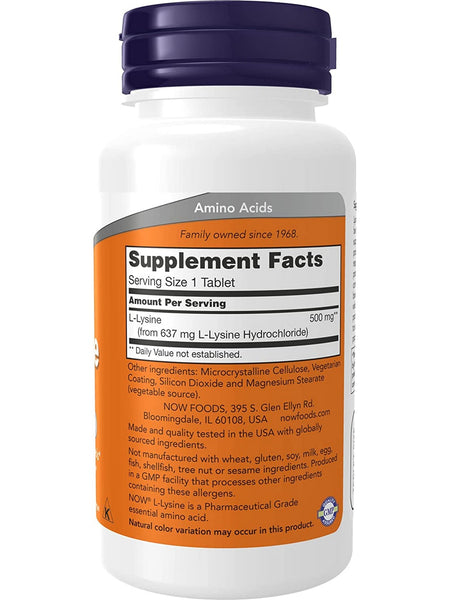 NOW Foods, L-Lysine 500 mg, 100 tablets