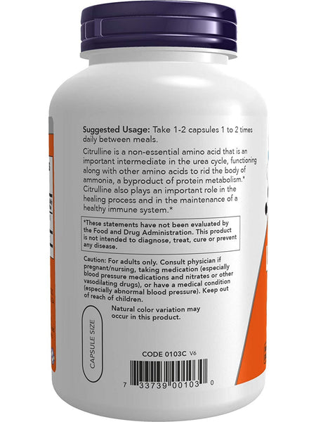NOW Foods, L-Citrulline 750 mg, 180 veg capsules