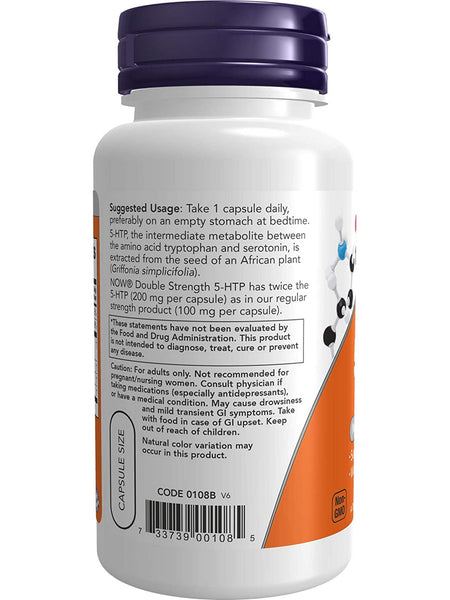 NOW Foods, 5-HTP, Double Strength 200 mg, 60 veg capsules