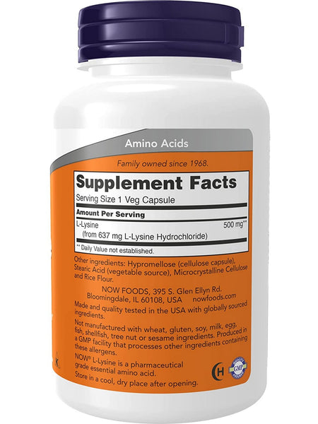 NOW Foods, L-Lysine 500 mg, 100 veg capsules