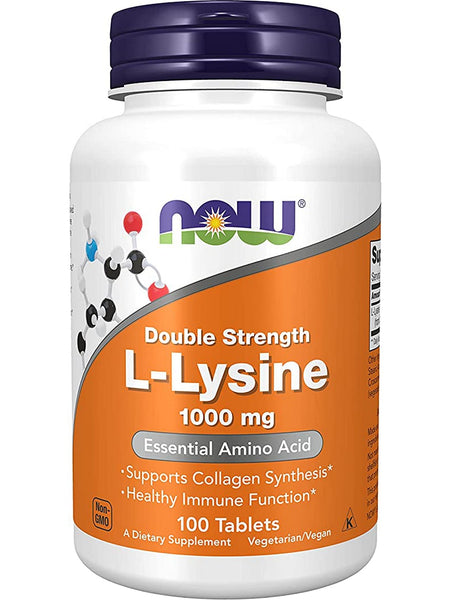 NOW Foods, L-Lysine, Double Strength 1000 mg, 100 tablets