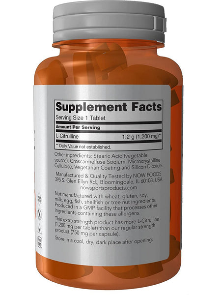 NOW Foods, L-Citrulline, Extra Strength 1200 mg, 120 tablets