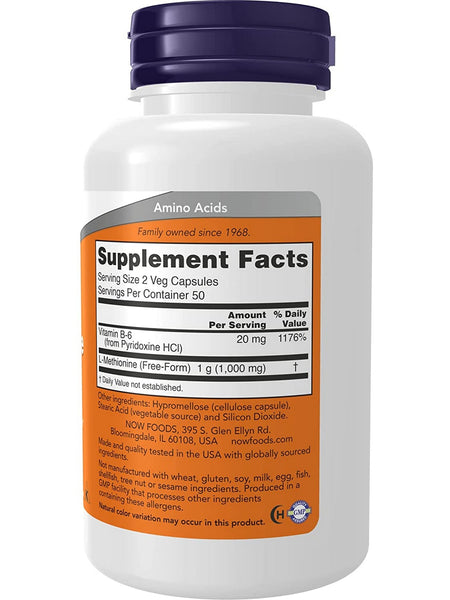 NOW Foods, L-Methionine 500Mg, 100 capsules