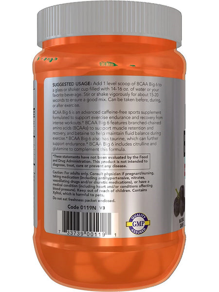 NOW Foods, BCAA Big 6, Natural Grape Flavor Powder, 600 grams