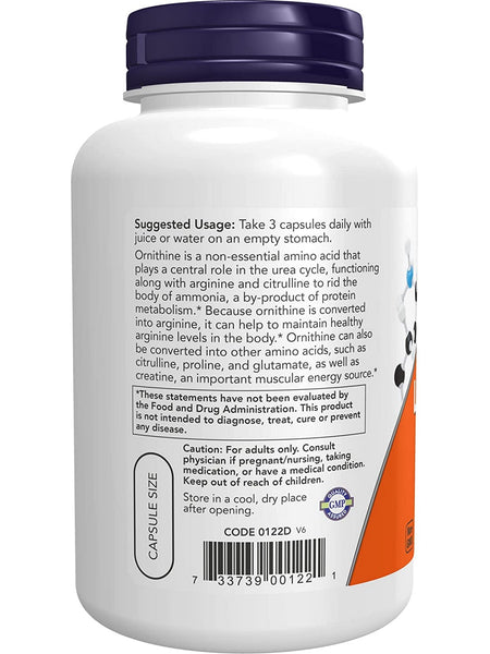 NOW Foods, L-Ornithine 500 mg, 120 veg capsules