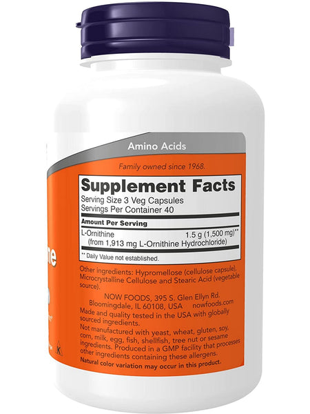NOW Foods, L-Ornithine 500 mg, 120 veg capsules