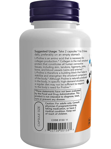 NOW Foods, L-Proline 500 mg, 120 veg capsules