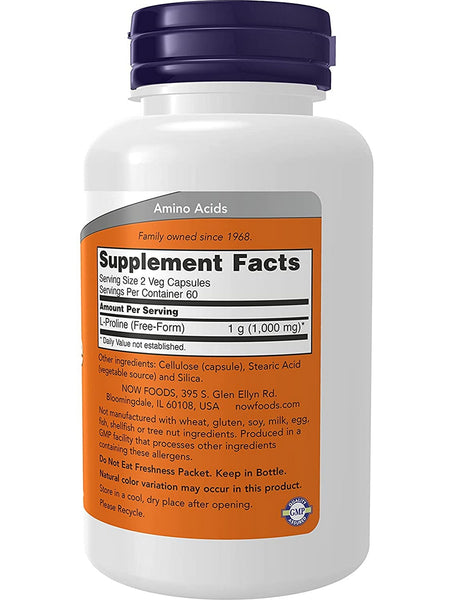 NOW Foods, L-Proline 500 mg, 120 veg capsules