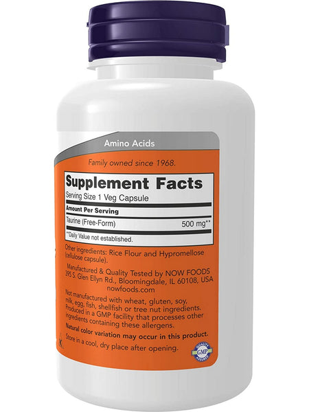 NOW Foods, Taurine 500Mg, 100 veg capsules