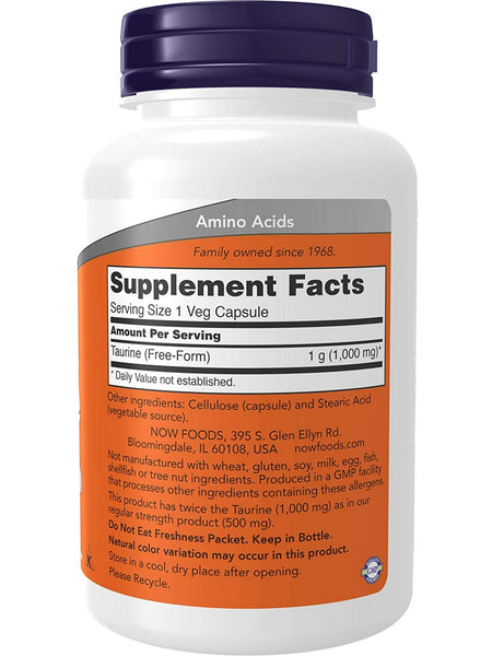 NOW Foods, Taurine, Double Strength 1000 mg, 100 veg capsules