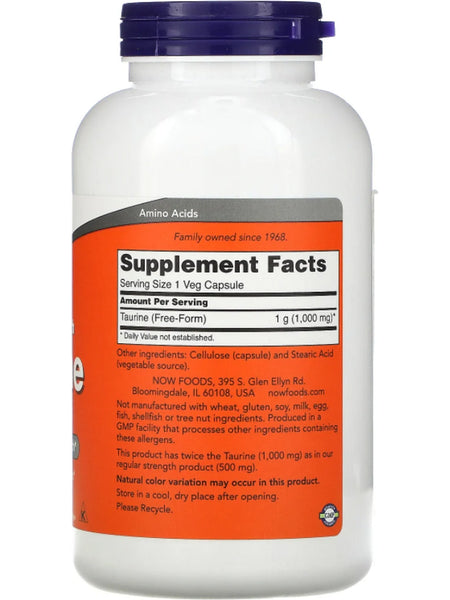 NOW Foods, Taurine, Double Strength 1000 mg, 250 veg capsules