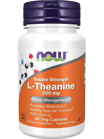 NOW Foods, L-Theanine, Double Strength 200 mg, 60 veg capsules