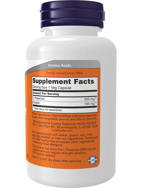 NOW Foods, L-Theanine, Double Strength 200 mg, 120 veg capsules