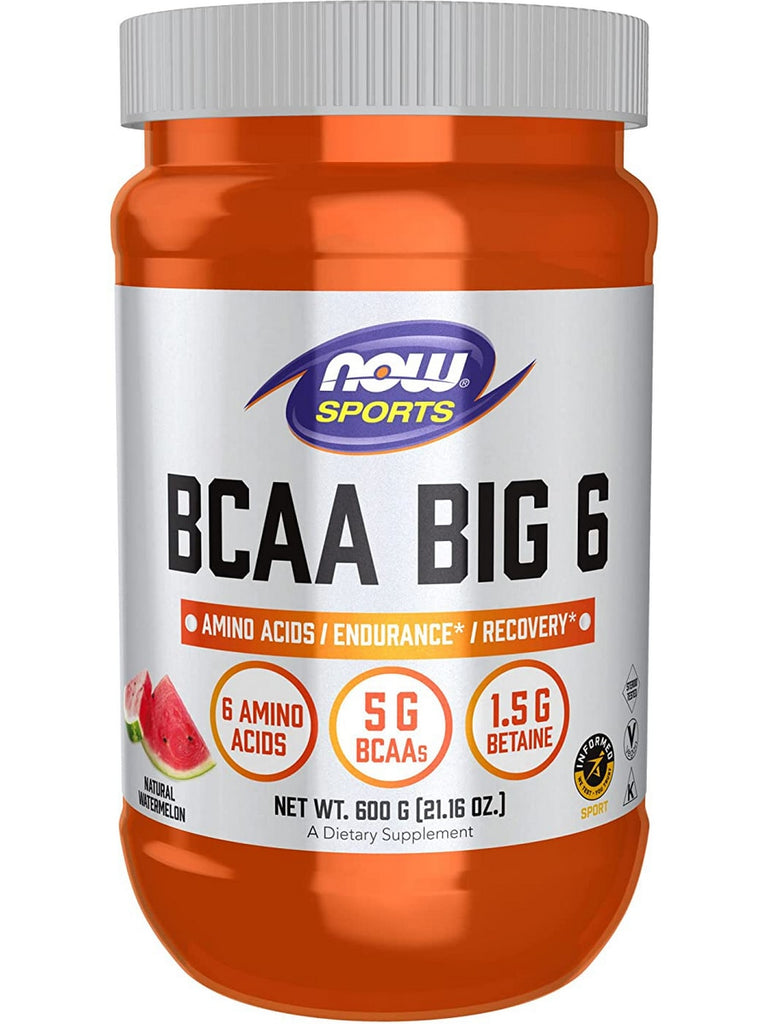 NOW Foods, BCAA Big 6 Powder, Natural Watermelon Flavor, 600 grams