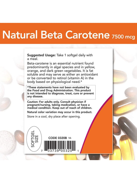 NOW Foods, Beta Carotene, Natural 7,500 mcg, 90 softgels
